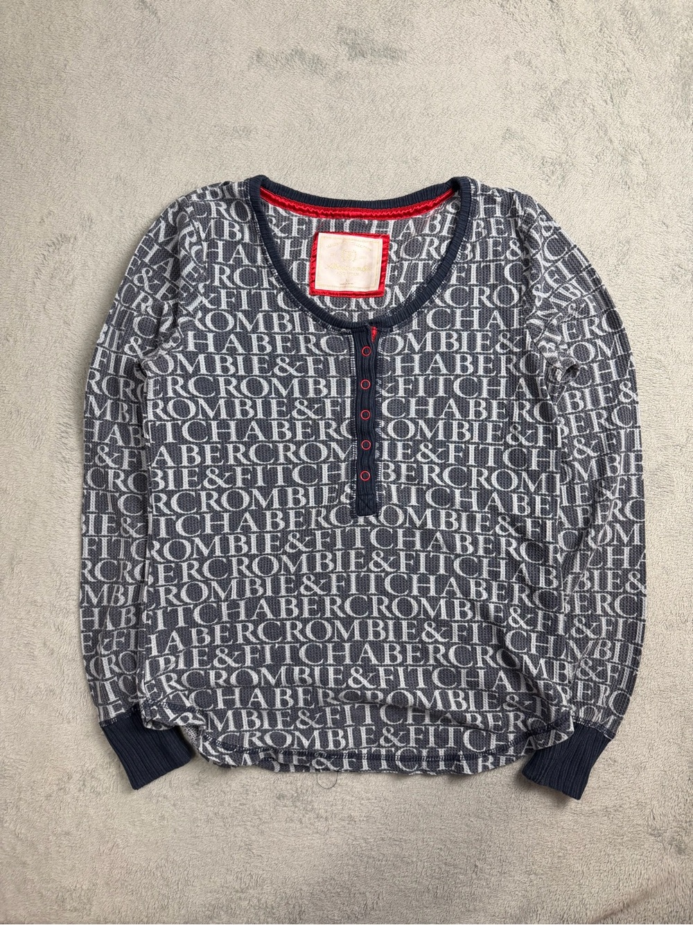 Abercrombie & Fitch Navy Crewneck Logo-Print Henley Sweater